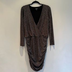 Express women’s petite long sleeve v-neck sequined rouched dress size L